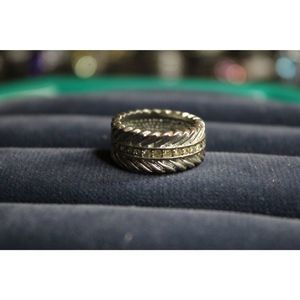Clear Rhinestones Silver‎ Band Fashion Costume Ring Size 6.5